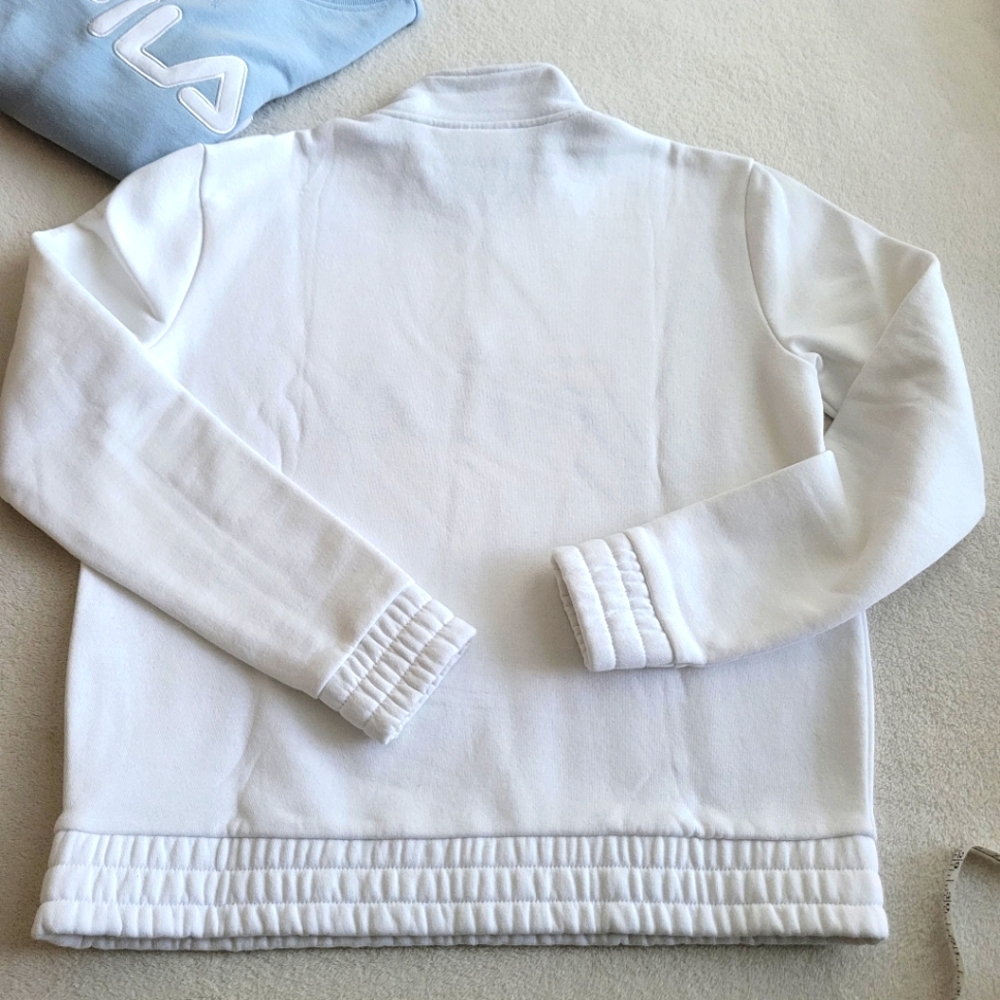 FILA | 1/4 Zip Big Logo EUC Cuffed White Pullover Sweatshirt Ladies Medium - Picture 6 of 12